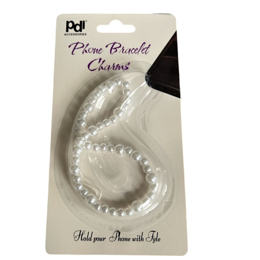 4/$20 Phone Bracelet Charms White Faux Pearl Beads New In Package